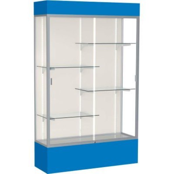 Waddell Display Case Of Ghent Spirit Lighted Display Case 48"W x 80"H x 16"D Plaque Back Satin Finish Royal Blue Base & Top 3174PB-SN-RY